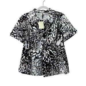 Christopher & Banks Shirt Jacket Size L Black Brown Print Button Front NWT